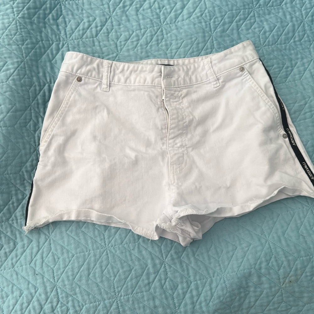 Auth JUST CAVALLI short high waist shorts white denim BROKEN ZIPPER AS IS sz 29